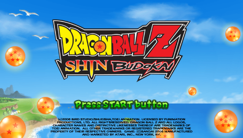 Dragon Ball Z Shin Budokai title screen for PSP